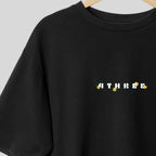 4three oversized black t-shirt front view with sunflower graphic