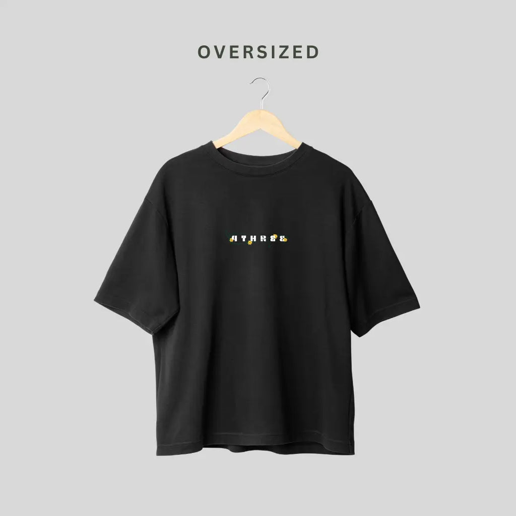 4three black sunflower oversized t-shirt streetwear style